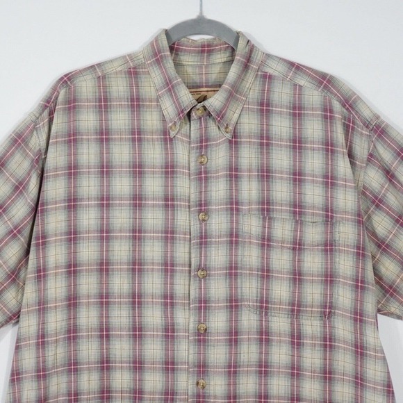 Vintage Woolrich Mens Plaid Button Up Size Large Short Sleeve Red Green - Picture 3 of 12